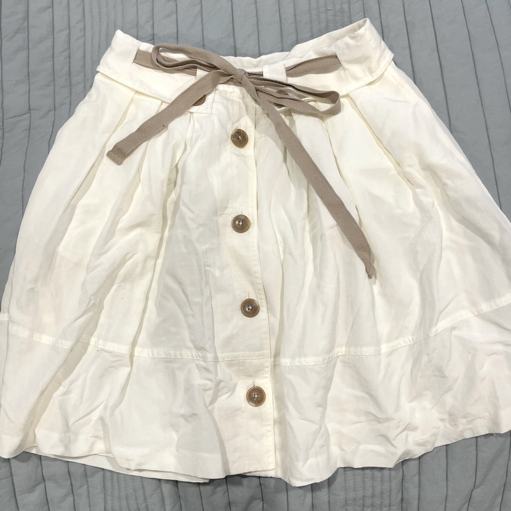 Anthropologie Luxury White Button-Down A-Line Skirt - Lined, With Pockets